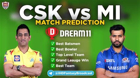 IPL 2020 - 1st Match, MI vs CSK Dream11 Team Prediction Today Match