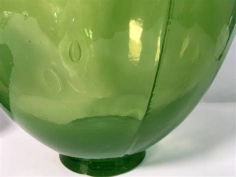 Vintage Art Glass Vase - Green Large Bulbous Oval Floor Vase - Tall Hand blown Glass Vase Urn ...