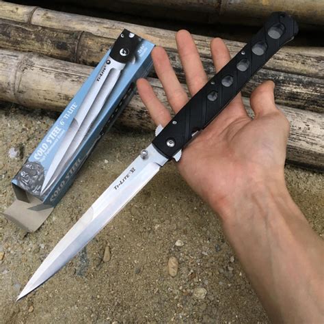 Cold Steel Black Ti-Lite VI 6” Blade Tactical Stiletto Folding Survival Knife Folding Blade ...