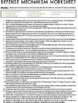 Defense Mechanism Worksheet by Danis Marandis | TPT