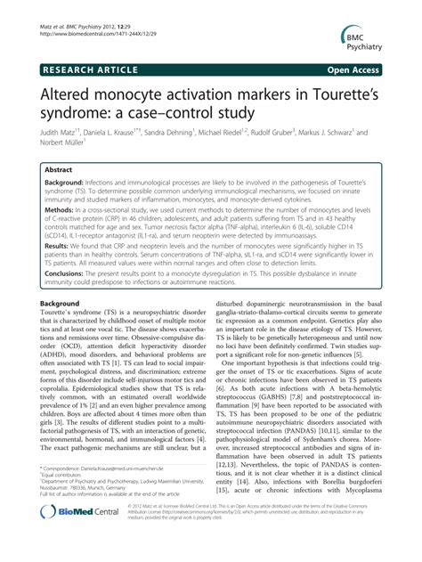 (PDF) Altered monocyte activation markers in Tourette's syndrome: A ...