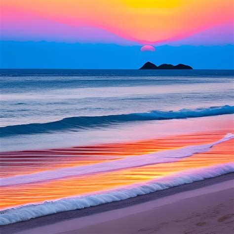 Premium AI Image | A sunset over a beach with a pink sunset.