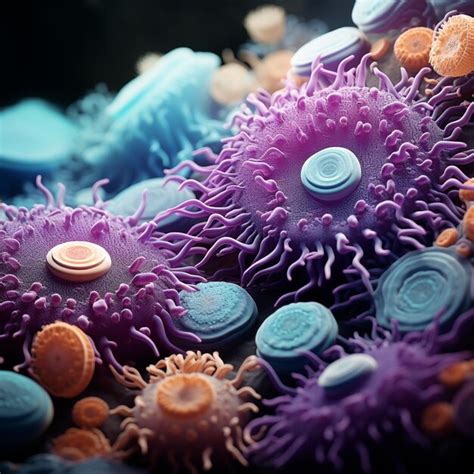 Premium AI Image | Bacterias and microbes in a dark background in the style of light violet and ...