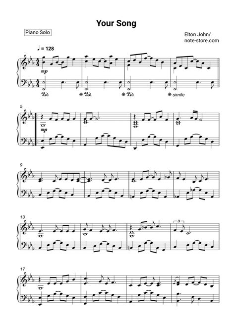 Elton John - Your Song sheet music for piano download | Piano.Solo SKU ...