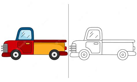 Premium Vector | Classic red and yellow truck coloring page for ...