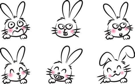 Vector Cartoon Rabbit Emoji Set Stock Illustration - Download Image Now - Animal, Animal Body ...