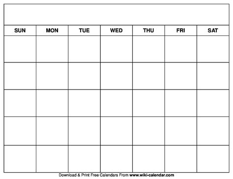 Printable Blank Calendar Templates - Wiki Calendar