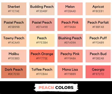 68 Shades of Peach Color with Names, Hex, RGB, & CMYK