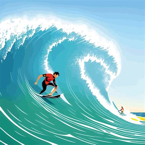 Premium Vector | Ocean man surfing big waves day illustration