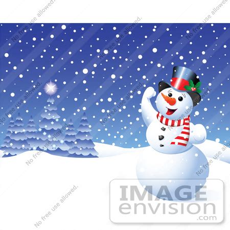 Clip Art Illustration Of A Happy Xmas Snowman Playing In The Snow ...