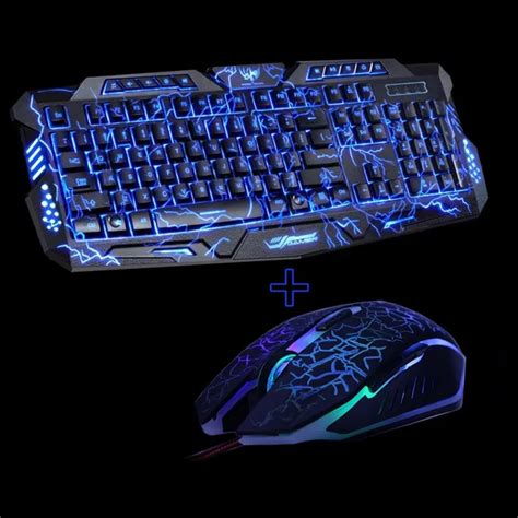 M200 Purple/Blue/Red LED Breathing Backlight Pro Gaming Keyboard Mouse Combos USB Wired Full Key ...