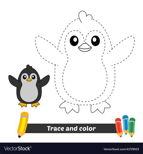 Trace and color for kids penguin Royalty Free Vector Image