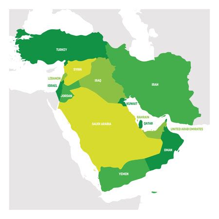 West Asia Region. Map of countries in western Asia or Middle East. Vector illustration ...