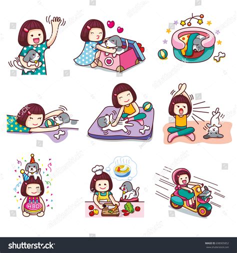 Cute Cartoon Little Girl Dog Character Stock Vector (Royalty Free ...