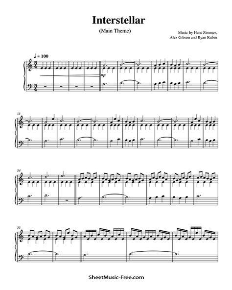 Interstellar Sheet Music Hans Zimmer - ♪ SHEETMUSIC-FREE.COM