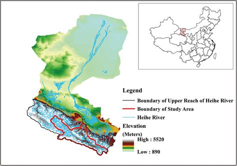 Boundary of the Heihe River watershed and the study area | Download ...