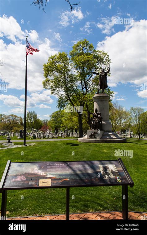 The monument at Francis Scott Key grave in Mount Olivet Cemetery, close ...