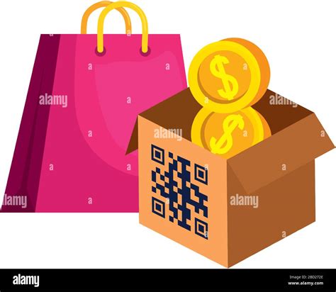 qr code over box bag and coins vector design Stock Vector Image & Art - Alamy