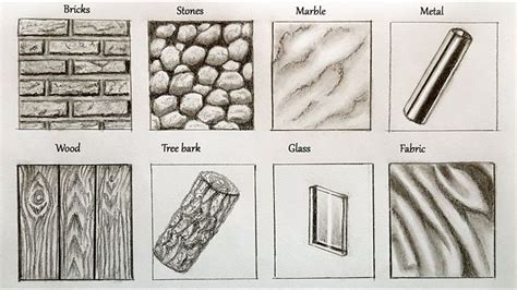 How to draw texture 2 (wood, tree bark, glass & fabric) | Texture drawing, Pencil texture ...