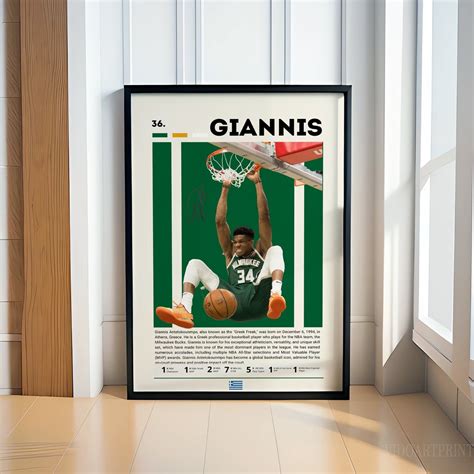 Giannis Antetokounmpo Poster, Basketball Poster, Milwaukee Bucks Poster ...