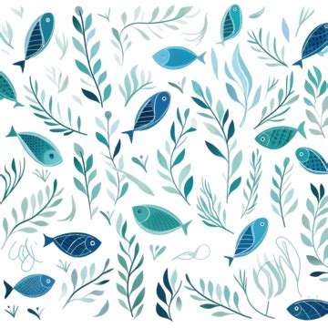 Pattern With Leaves Fish Blue Sea Png Image, Sea, Fish, Blue PNG ...