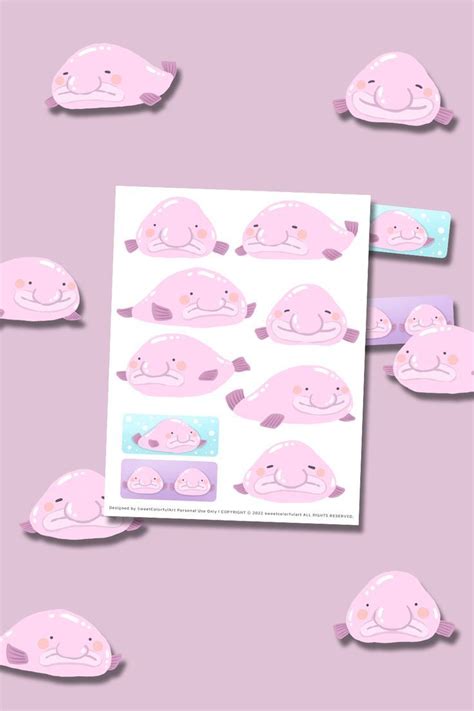 34 cute blobfish digital sticker pack, Pink blob fish printable stickers, Goodnotes stickers ...