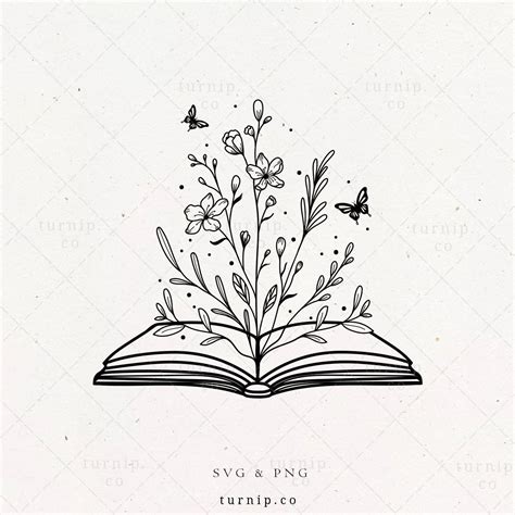 Book With Flowers SVG PNG Clipart Sublimation Vector - Etsy | Bookish tattoos, Open book tattoo ...