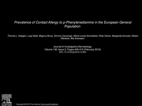 Prevalence of Contact Allergy to p-Phenylenediamine in the European General Population Thomas L ...