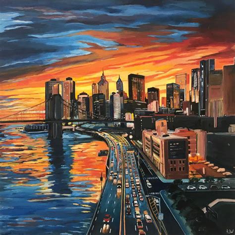 NYC painting inspiration | Skyline painting, New york painting, City painting