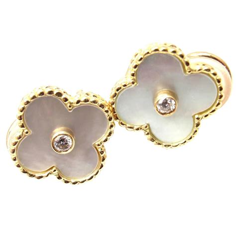 Van Cleef and Arpels Alhambra Mother Of Pearl Diamond Gold Earrings at ...