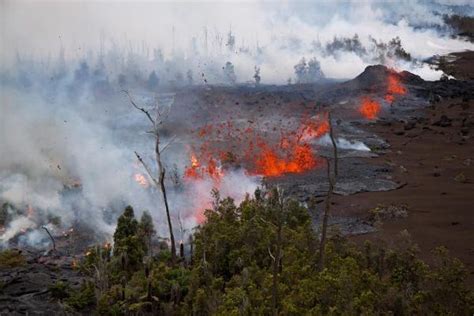 Fissure Vent Credit: HVO/USGS. Lava spatters above the fissure just west of the base of the ...