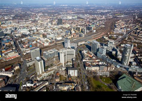 Aerial view, skyline Essen, RWE management, administration building ...