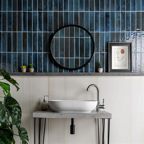 Hope Blue Gloss Brick Effect Wall Tiles | Walls and Floors