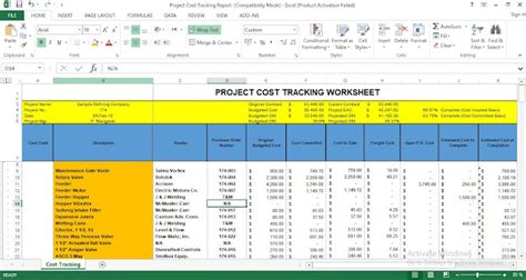 Project Cost Tracking Excel Template