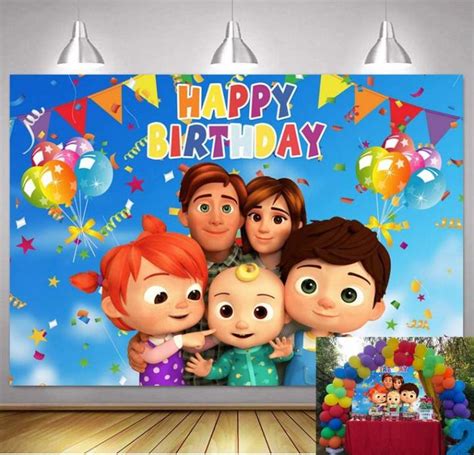 Cartoon Family Party Backdrops Kids Happy Birthday Party Custom Banner Decoration Photography ...