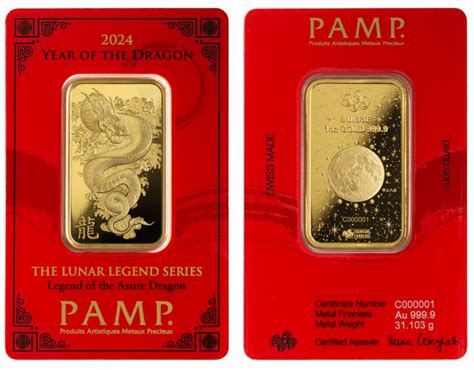 2024 1 oz Gold Bar PAMP – Legend of the Azure Dragon - Bullion Trading LLC - Buy Gold Bars and Coins