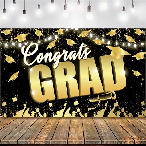 Buy KatchOn, Congrats Grad Backdrop - 72x44 Inch | Black and Gold ...