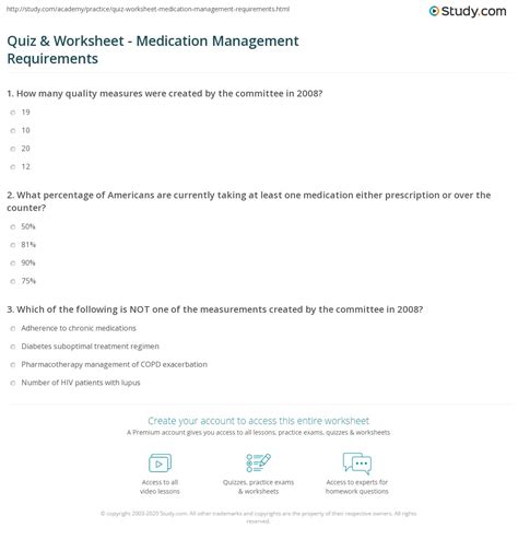 Quiz & Worksheet - Medication Management Requirements | Study.com