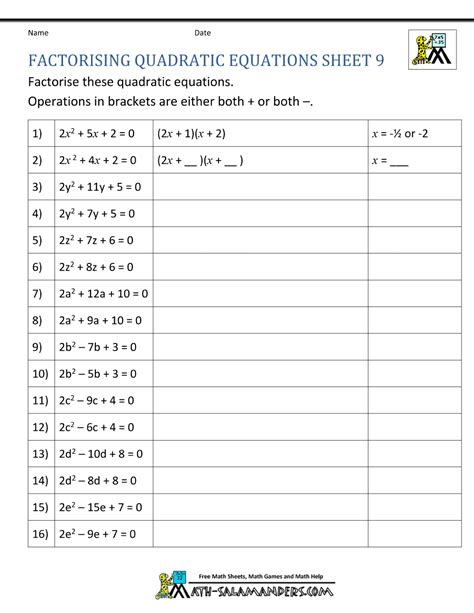 Factoring Quadratic Equations