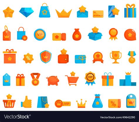 Exclusive benefits icons set cartoon Royalty Free Vector