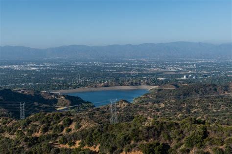 Scenic Aerial View of the Encino Reservoir and San Fernando Valley, Los ...