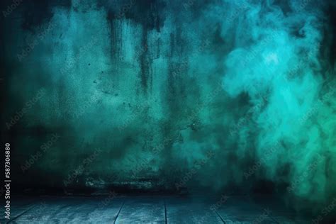 Horror green blue wall, grunge dark smoke texture, black haunted ...