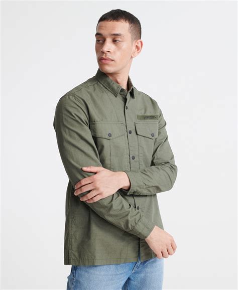 Men's Field Edition Long Sleeve Shirt in Utility Drab | Superdry US