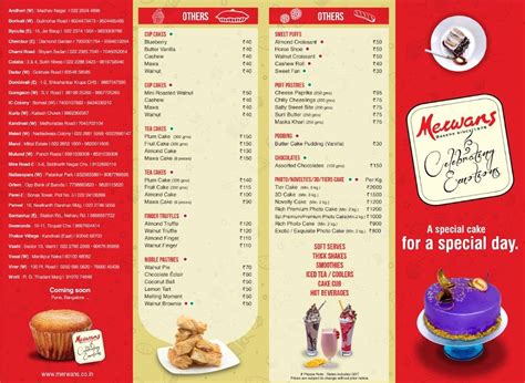 Menu at Merwans Cake Stop, Pune, Ground floor