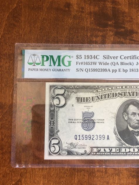 1934C 5 Dollar Silver Certificate Wide PMG Graded Gem 66 EPQ | Etsy