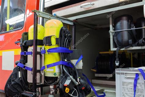 Interior from a fire truck with oxygen tanks — Stock Photo © MBStudio #92443546