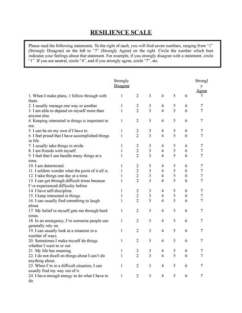 Resilience- Scale - study notes - RESILIENCE SCALE Please read the following statements. To the ...