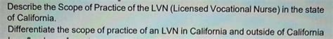 Solved Describe the Scope of Practice of the LVN (Licensed | Chegg.com