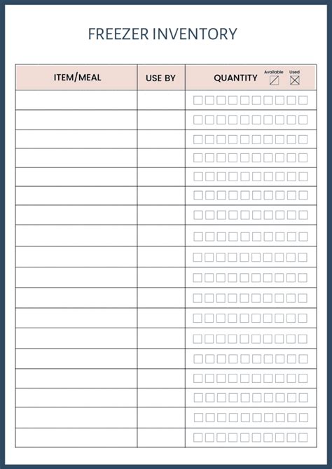 Freezer Inventory List Printable - Thermomix Diva