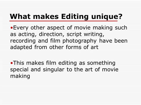 The Concepts and Techniques of Film Editing - 1031 Words | Presentation ...